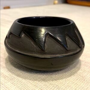 Santa Clara Handmade Pueblo Black Ceramic Art Bowl.